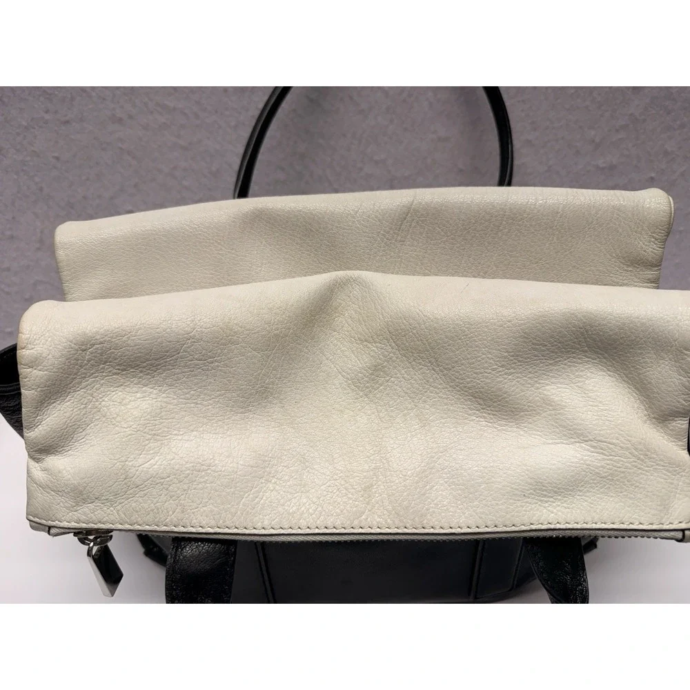 Michael Kors Tippi Large Satchel Leather Handbag Purse Black Cream White